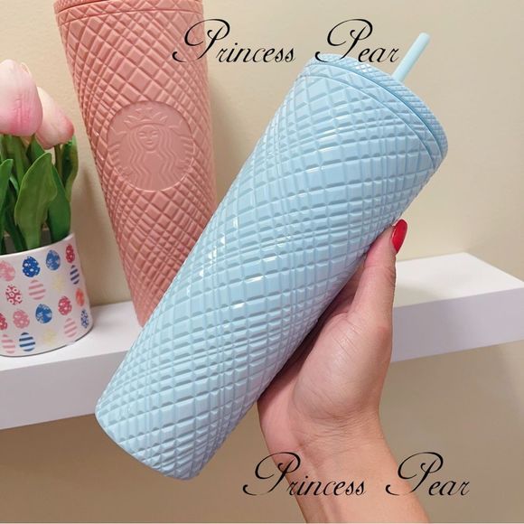 2022 Starbucks Siren Anniversary Coral Pink & Mint Blue Jewel Cold Cup Tumbler - Picture 9 of 12